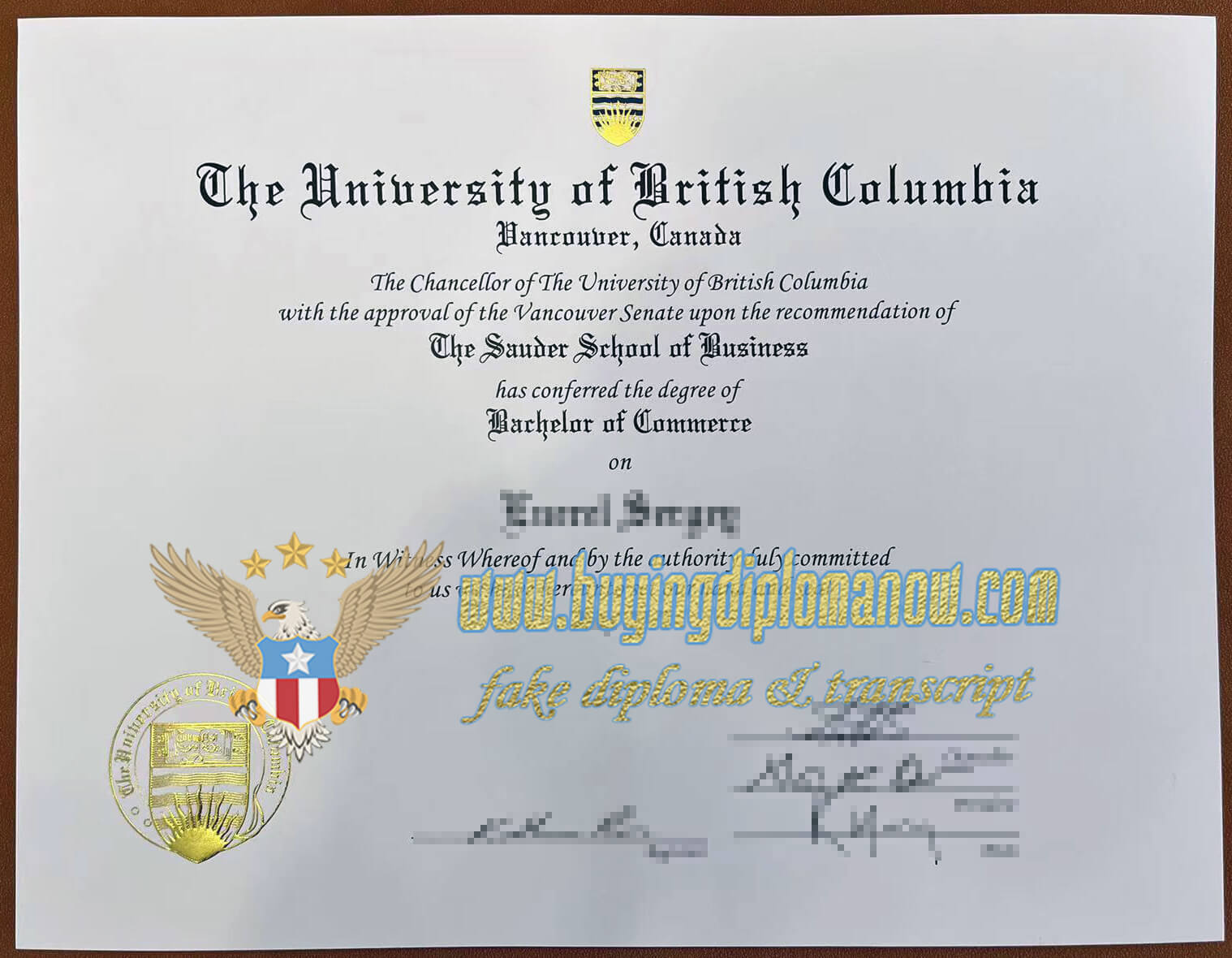 University of British Columbia fake diploma