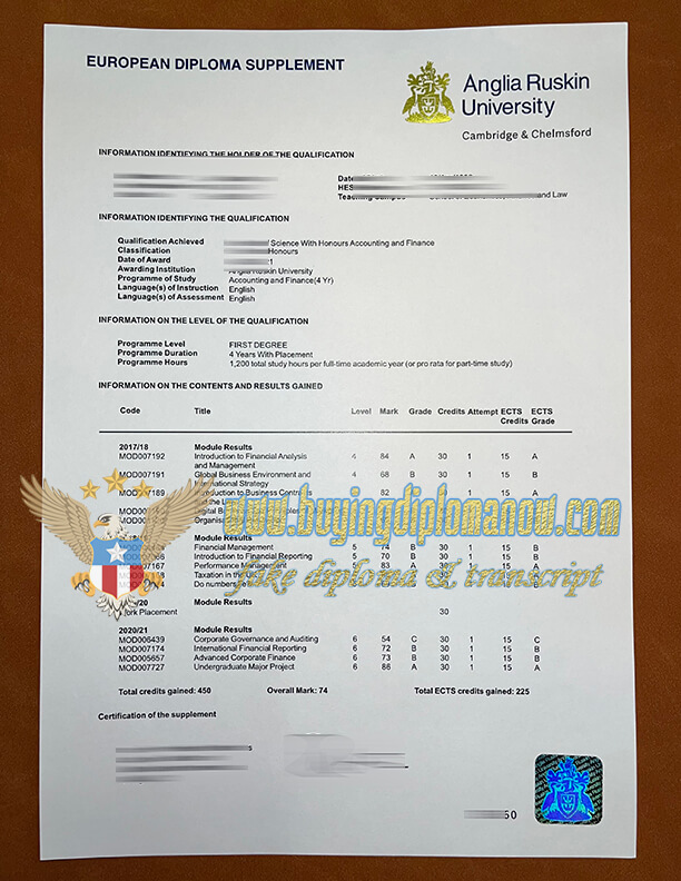 Receive Anglia Ruskin University transcript and diploma BUy a Anglia Ruskin University Transcript