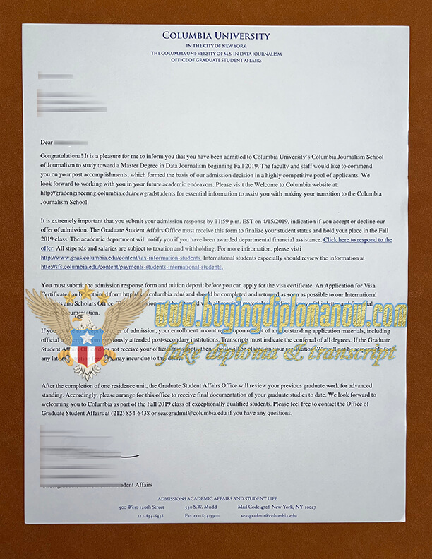 fake Columbia university admission letter