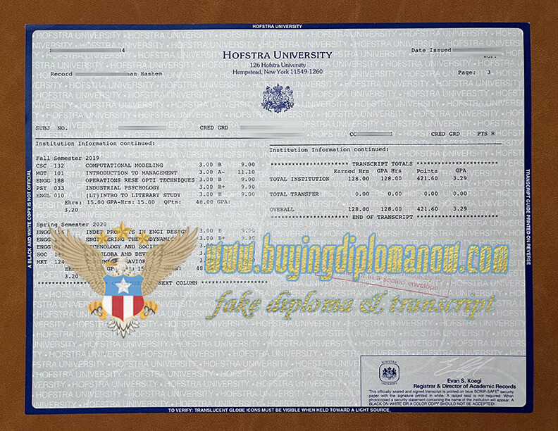 fake Hofstra univesity Transcript