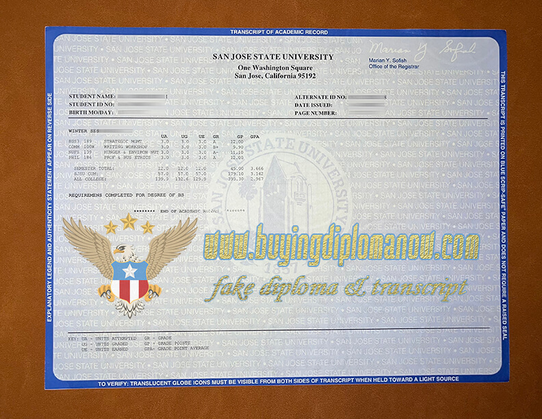 Buy San Jose State fake Transcript SJSU degree Buy a San Jose State fake Transcript and degree