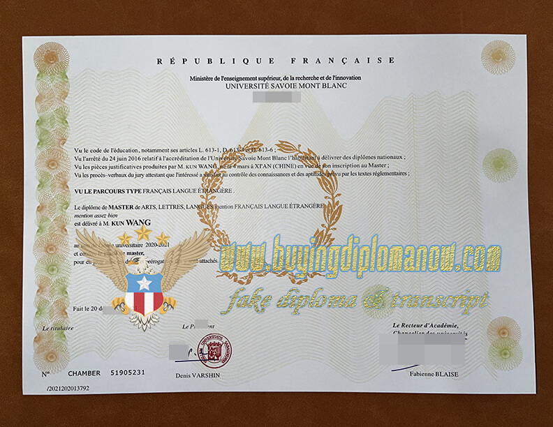 Buy a Université Savoie Mont Blanc fake diploma