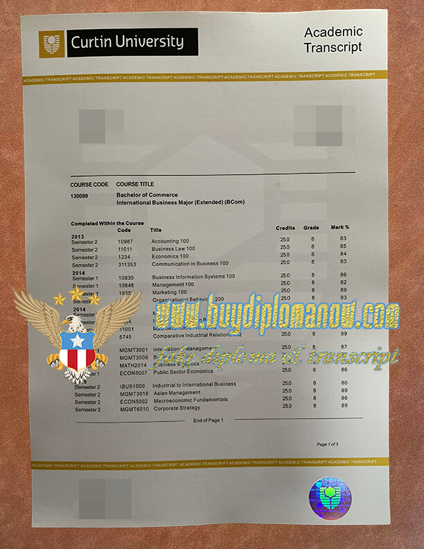 Curtin University fake transcript