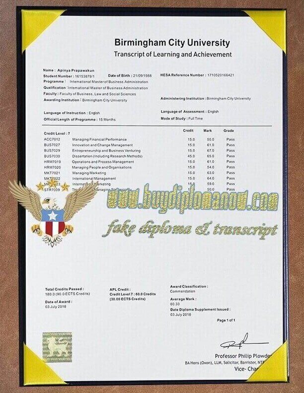 Get Birmingham City University fake transcript online Order a Birmingham City University Transcript