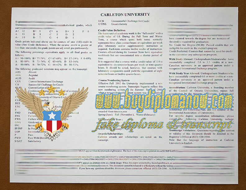 Carleton University fake transcript, CU diploma Buy a Carleton University fake Transcript