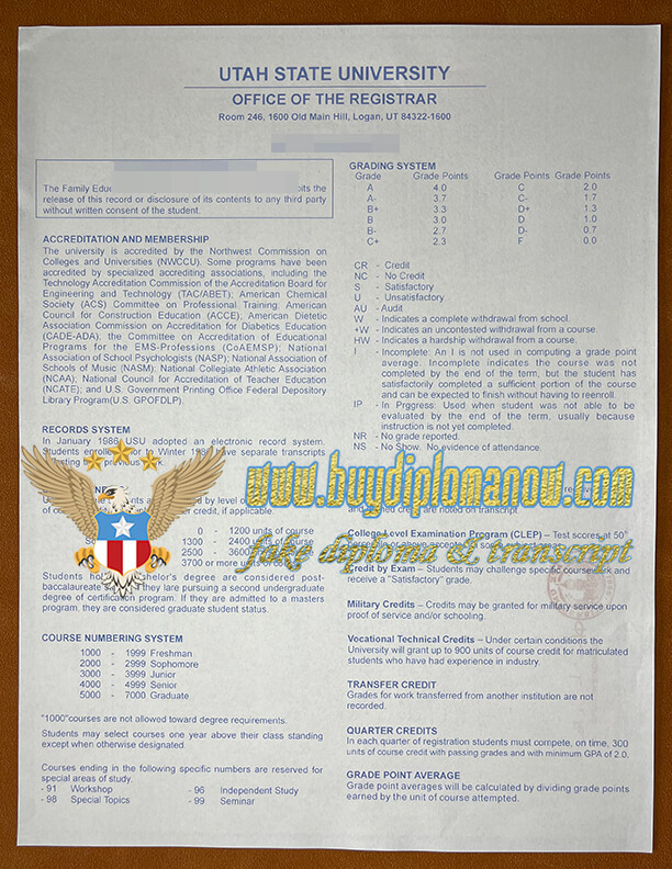 Get realistic Utah State University transcript Make a Utah State University Transcript
