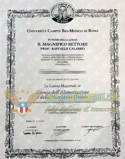 Certificate from the Biomedical University of Rome